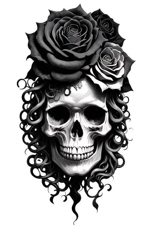 Medusa alternative black roses skulls tattoo design idea