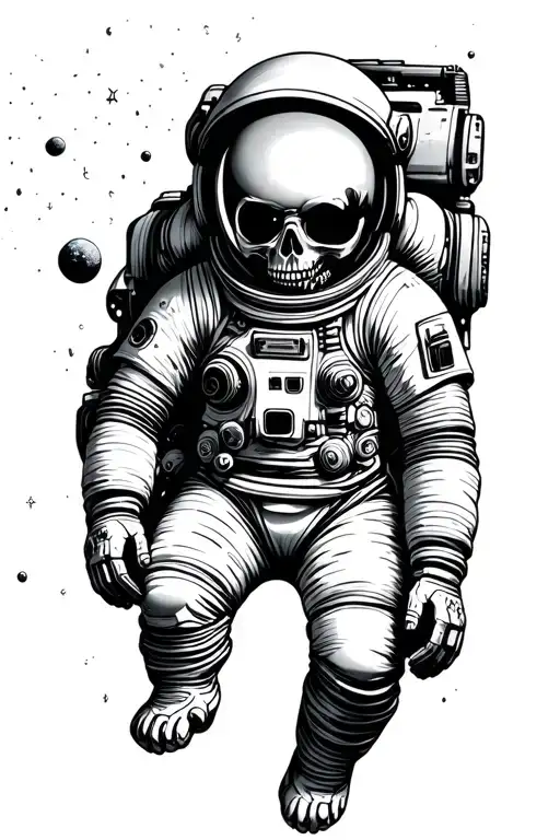 Dead astronaut floating in space tattoo design idea