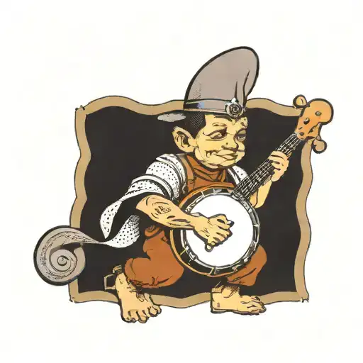 halfling playing banjo tattoo design idea
