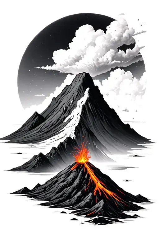 Volcano calmness tattoo design idea