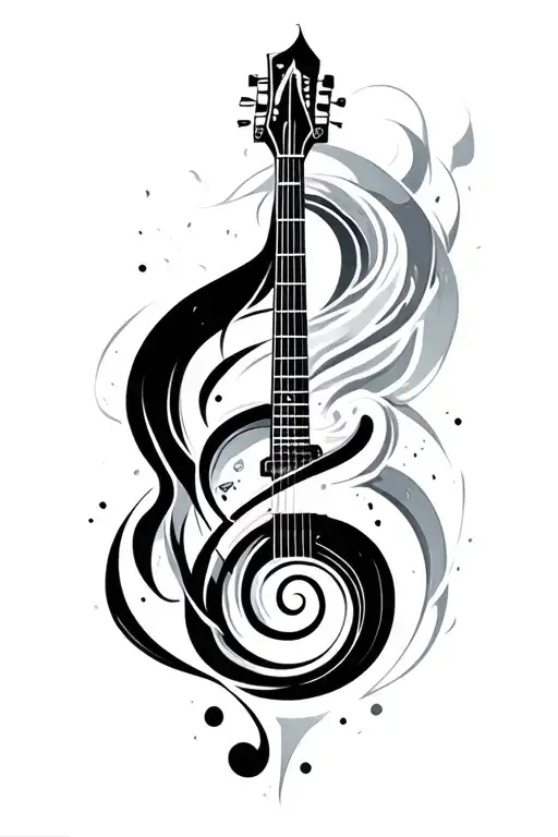 music with geek stuff and spiral asymmetric layout tattoo design idea