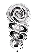 music with geek stuff and spiral asymmetric layout tattoo design idea