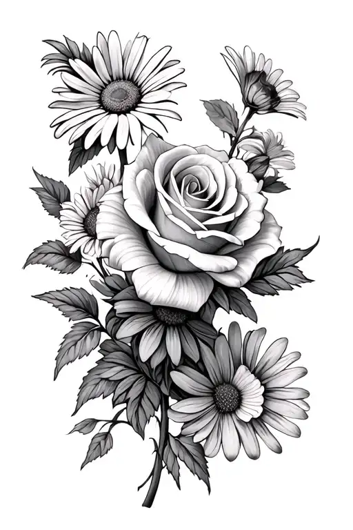Daisys, Roses, Aster tattoo design idea