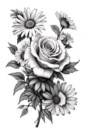 Daisys, Roses, Aster tattoo design idea