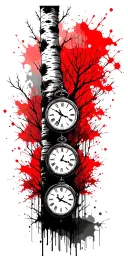 birch tree in summer with three clocks on it tattoo design idea