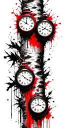 birch tree in summer with three clocks on it tattoo design idea