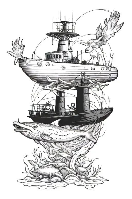 coverup of buck and doe submarine realistic tattoo design idea