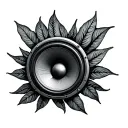 large speaker with marijana leaf behind tattoo design idea