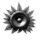 large speaker with marijana leaf behind tattoo design idea