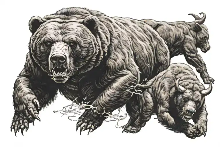 bear & bull charging tattoo design idea