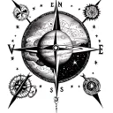 Jupiter and compass surrounded tattoo design idea