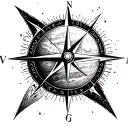 Jupiter and compass surrounded tattoo design idea