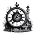 Let it be a big clock and let the clock show 8:25 in the evening, let it be a 3-storey house underneath, let the mother, tattoo design idea