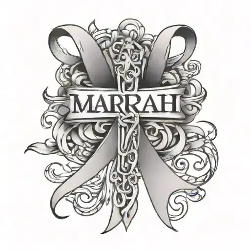 breast cancer ribbon with cross intertwined with the name Mariah tattoo design idea
