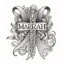 breast cancer ribbon with cross intertwined with the name Mariah tattoo design idea