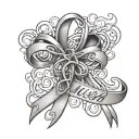 breast cancer ribbon with cross intertwined with the name Mariah tattoo design idea