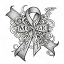 breast cancer ribbon with cross intertwined with the name Mariah tattoo design idea