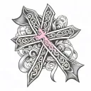 breast cancer ribbon with cross intertwined with the name Mariah tattoo design idea