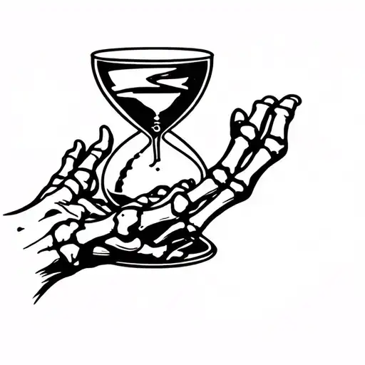 hour glass with sand skeleton hand holding tattoo design idea