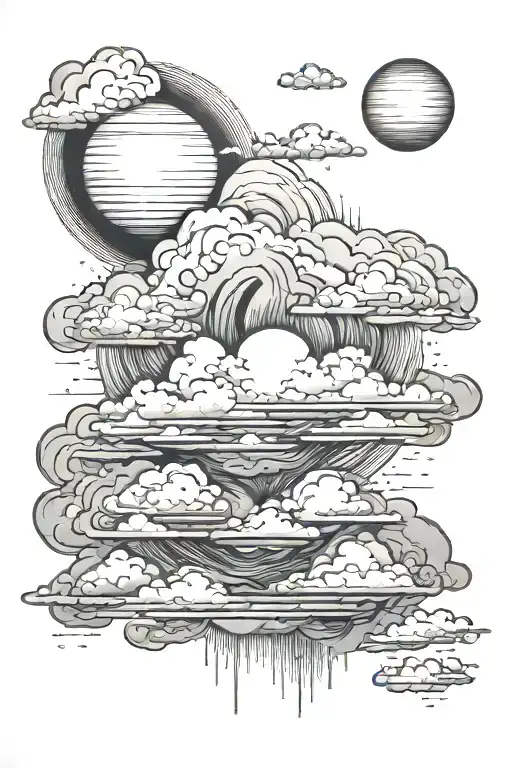 clouds, sunrise lights shining tattoo design idea