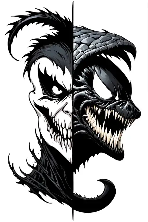 split face with venom on one side and Spawn on the other tattoo design idea