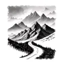 road into mountains tattoo design idea