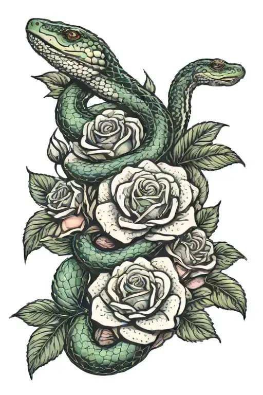 bloody anaconda on roses with hate and love tattoo design idea