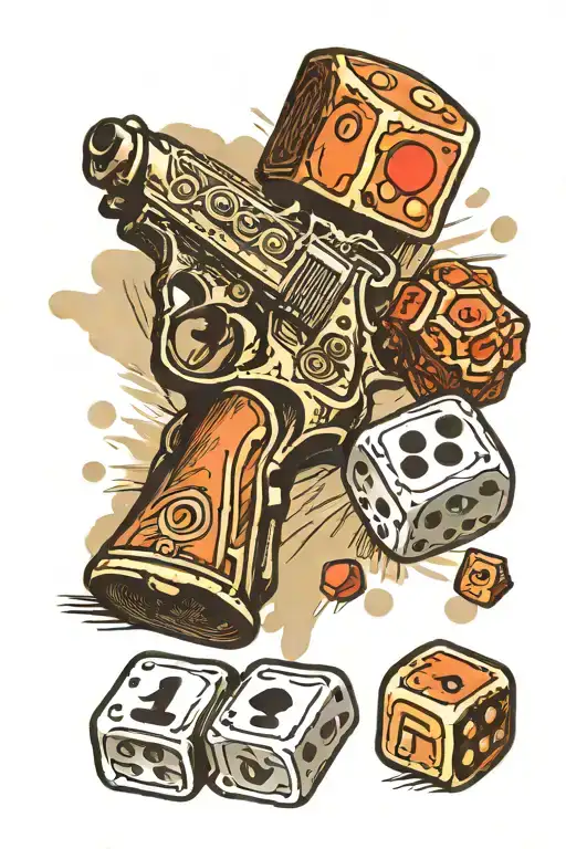 one pistol and dice tattoo design idea