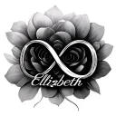Create an elegant tattoo design featuring an infinity symbol seamlessly blended with the name 'Elizabeth' in a stylish c tattoo design idea