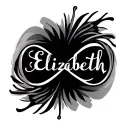 Create an elegant tattoo design featuring an infinity symbol seamlessly blended with the name 'Elizabeth' in a stylish c tattoo design idea