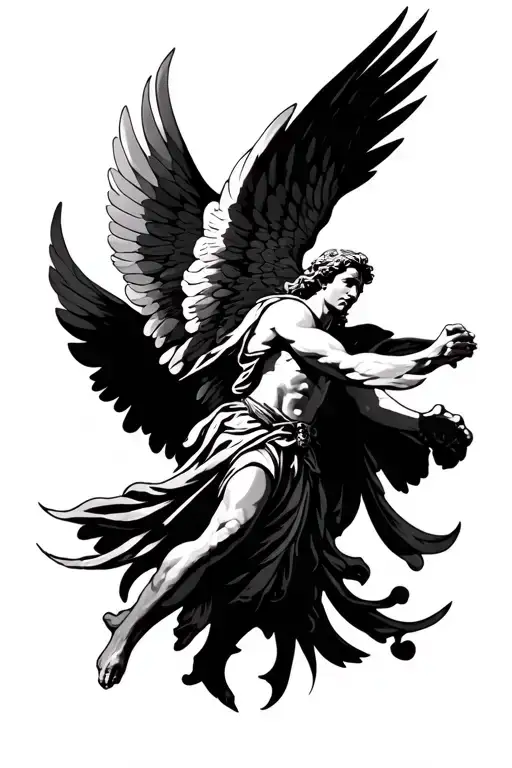 saint micheal flying  tattoo design idea