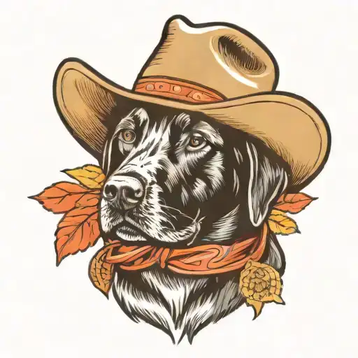 black lab dog wearing cowboy hat tattoo design idea