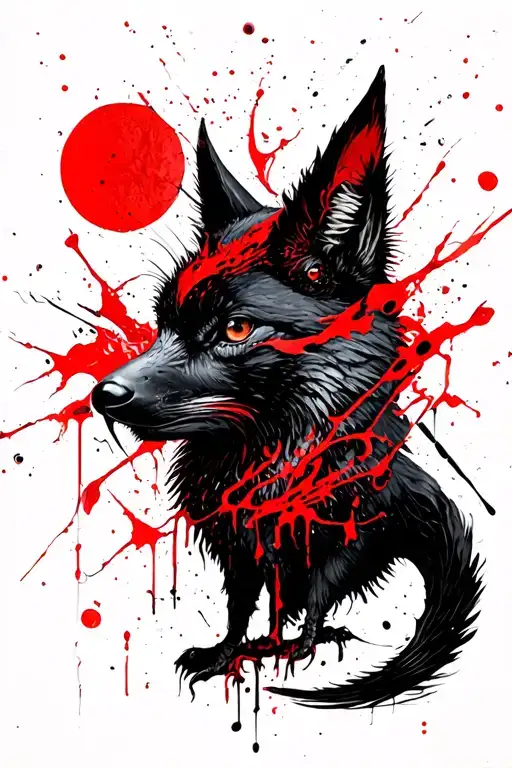 japanese style, kitsune, oni, samurái, egiptian chacal, Norwegian, Egyptian, and Japanese symbols, raven tattoo design idea