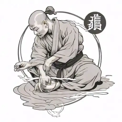 judo and shaolin monk meditating tattoo design idea