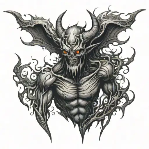 shadow demon standing tattoo design idea