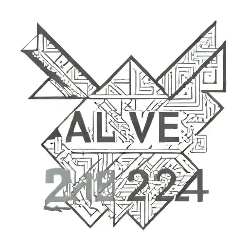 text "ALIVE 2024" geometric tattoo design idea