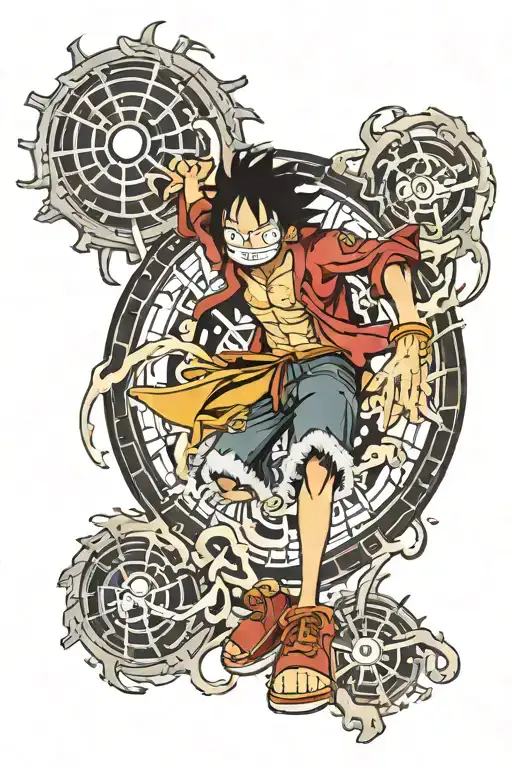 luffy anime 4th gear dark red  half sleve tattoo design idea