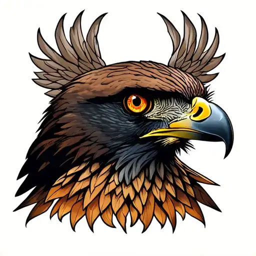 A sleeve with a hawk that has amber eyes  tattoo design idea