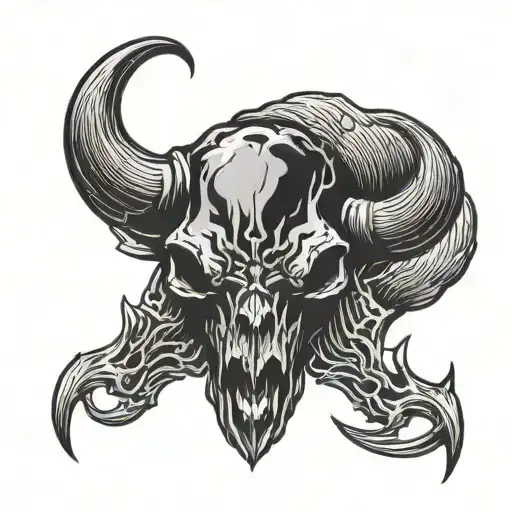 black metal logo with bison skull tattoo design idea