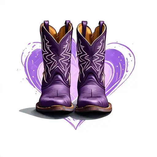cowboy boots with purple heart behind it tattoo design idea