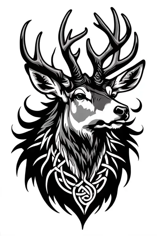 Celtic Stag facing head tattoo design idea