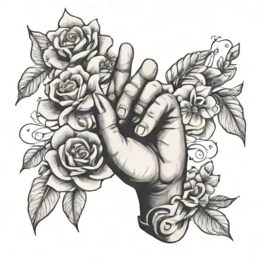 I love you in sign language with simple flowers tattoo design idea