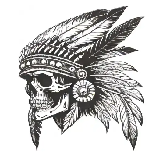 skull wearing native american headress tattoo design idea