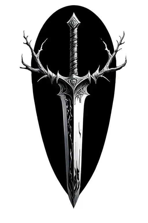 long dagger on the forest, covered blood, elf tattoo design idea
