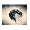 full moon in the negative space surrounded my rain tattoo design idea
