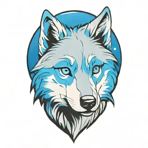happy wolf puppy with blue eyes surrounded tattoo design idea