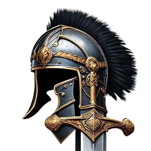 Roman coliseum centurion helmet and sword tattoo design idea
