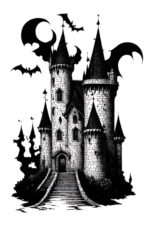 goth castle tattoo design idea