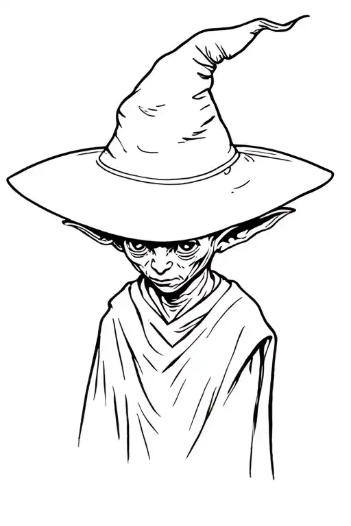 dobby wearing the sorting hat tattoo design idea