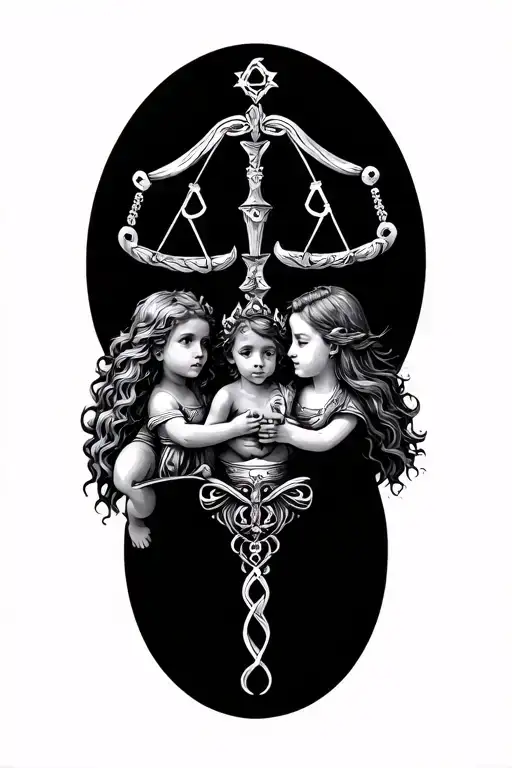 Libra zodiac sign with leo, cancer, virgo, and aries as kids tattoo design idea